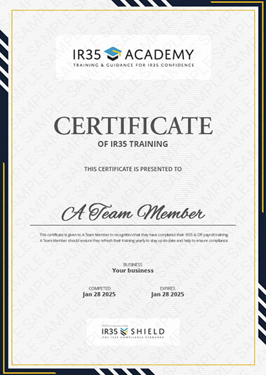 IR35 Academy - Sample Certificate